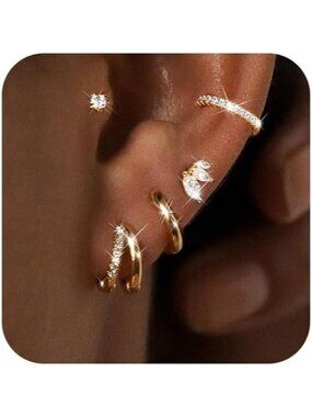 Gold Hoop Earrings Set for Women 14K Plated Small Double Huggie Hoops
